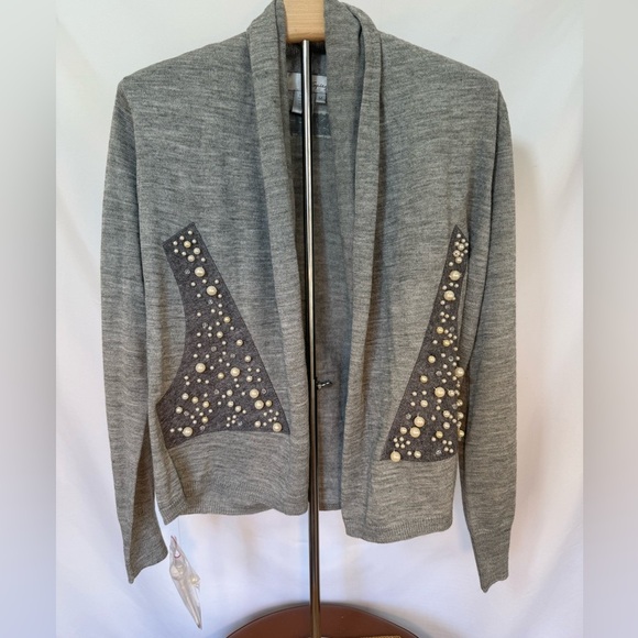 Spiegel Gray Wool Blend Pearl Embellished Cardigan – Size Medium STUNNING - Picture 10 of 12